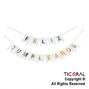 BANDERIN FELIZ CUMPLEAOS PARTY BLANCO CON STAMPING x 1